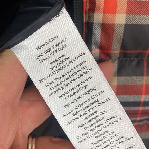 Eddie Bauer Cirruslite Down Jacket Red & Orange Plaid Lightweight Medium - Picture 6 of 8